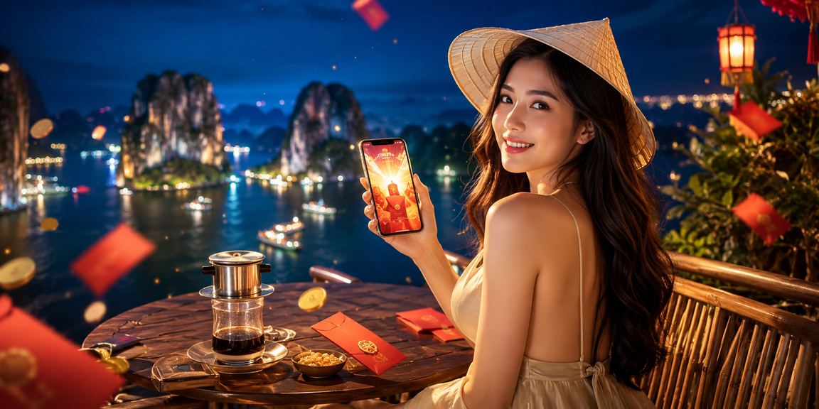 Du khách thưởng thức cà phê tại Vịnh Hạ Long và xem thông tin thưởng đỏ 841