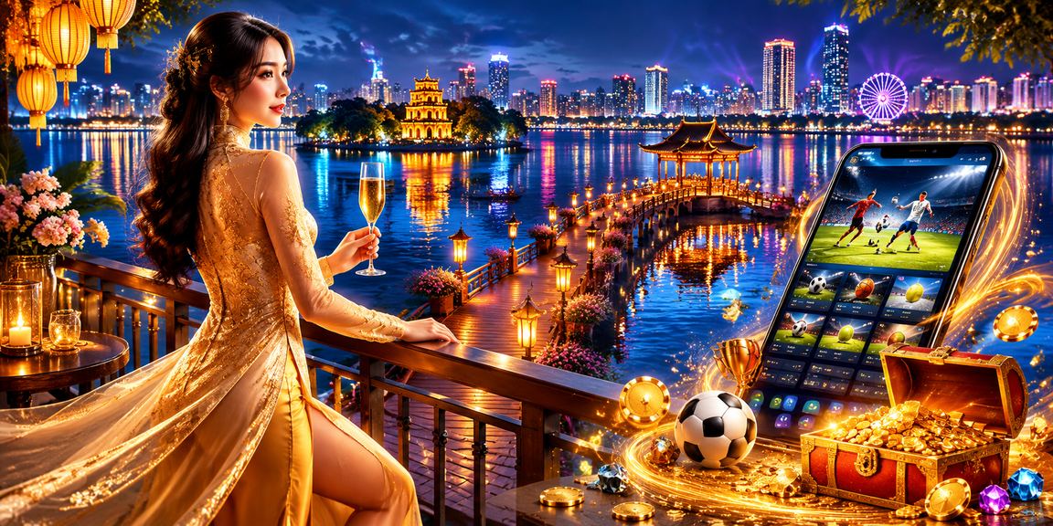 Người phụ nữ Hà Nội mặc áo dài theo dõi kết quả cá cược thể thao trên điện thoại