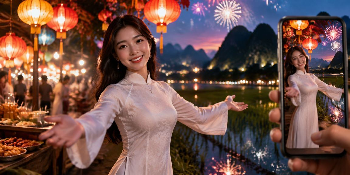 Quang cảnh chợ đêm Ninh Bình với người dùng xem thông tin giải thưởng casino trên điện thoại